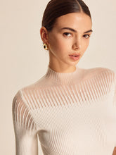 Sheer Ribbed Mock Neck Top